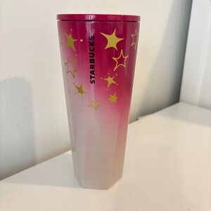 STARBUCKS Holiday pink gradation & gold stars venti tumbler stainless steel 24oz